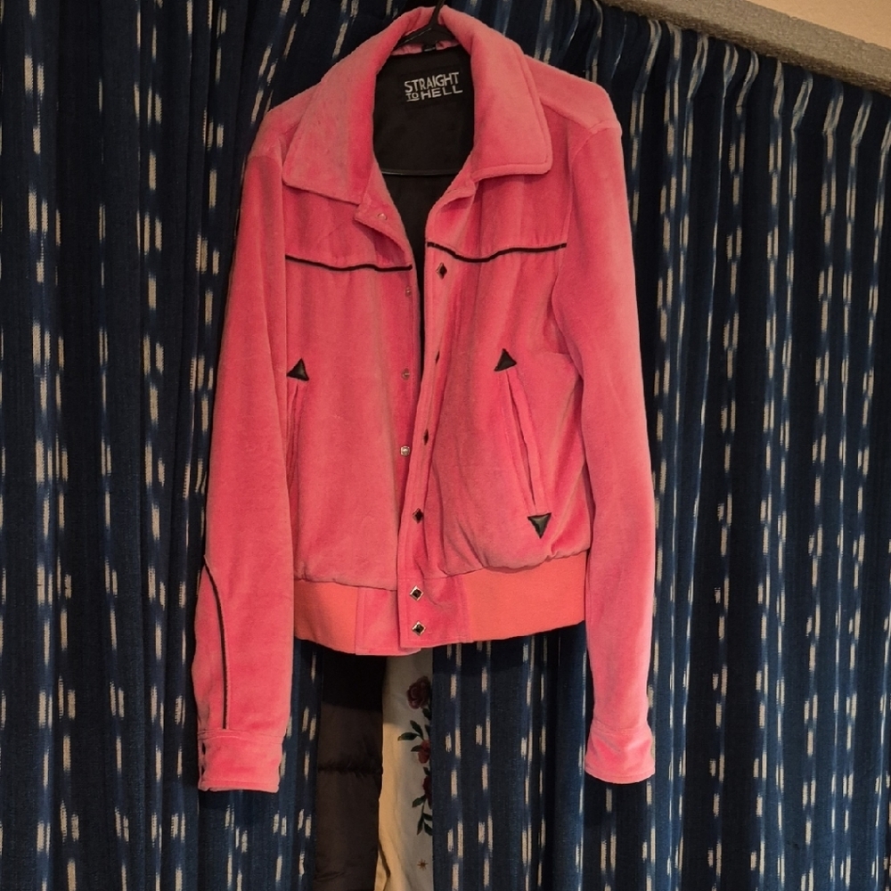 Straight to Hell Women's Hot Pink Velour Bomber Jacket